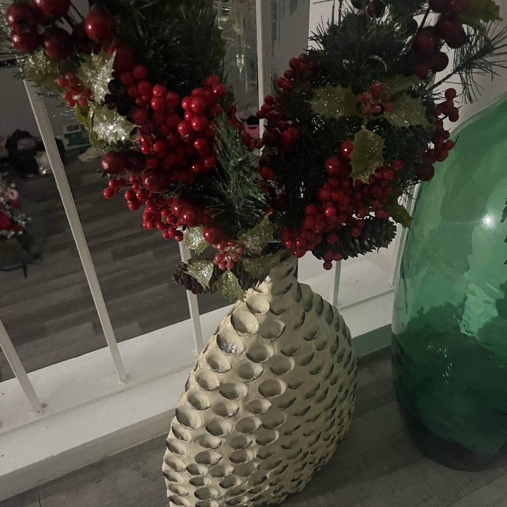 Festive Red and Green Holiday Vase